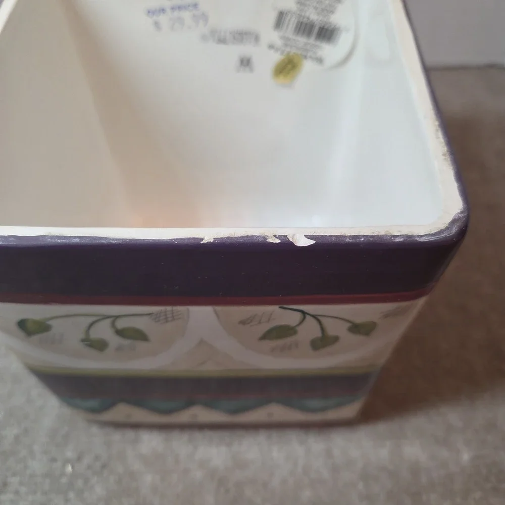 Vintage 90s Wasmutta Floral Geometric Southwest Decor Ceramic Tissue Box Cover